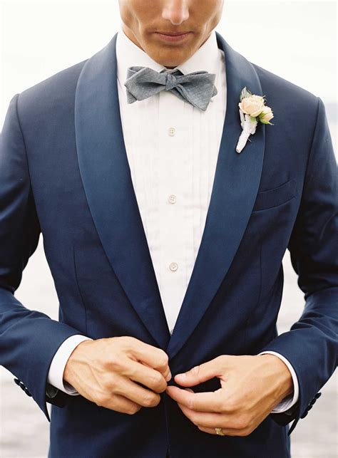Navy Blue Suit With Blue Grey Bow Tie