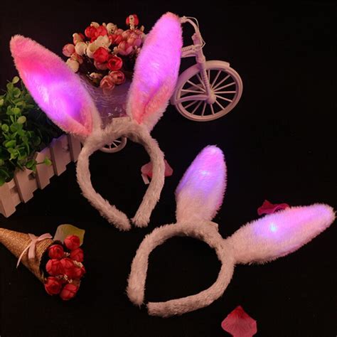 Rabbit Ears Headband Light Flashing Led Plush Fluffy Bunny Tail Tie