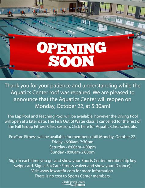 Pool Opening Soon The Clark Sports Center