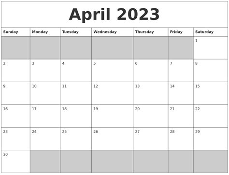 April 2023 Blank Printable Calendar