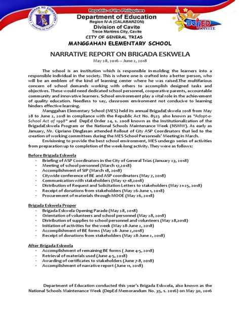 Brigada Eskwela Narrative Report Pdf Educational Technology