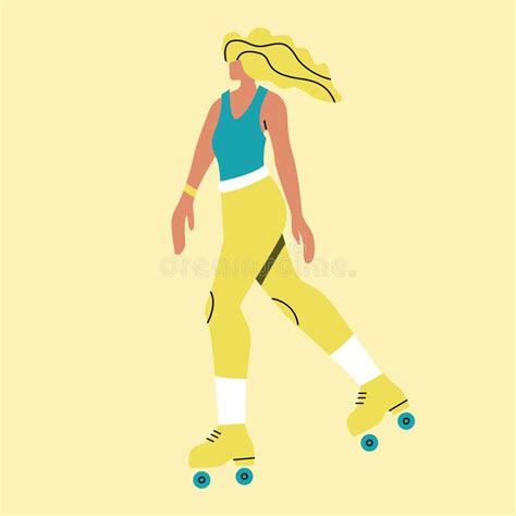 Vector Illustration With Roller Skating Woman Cartoon Character Doing