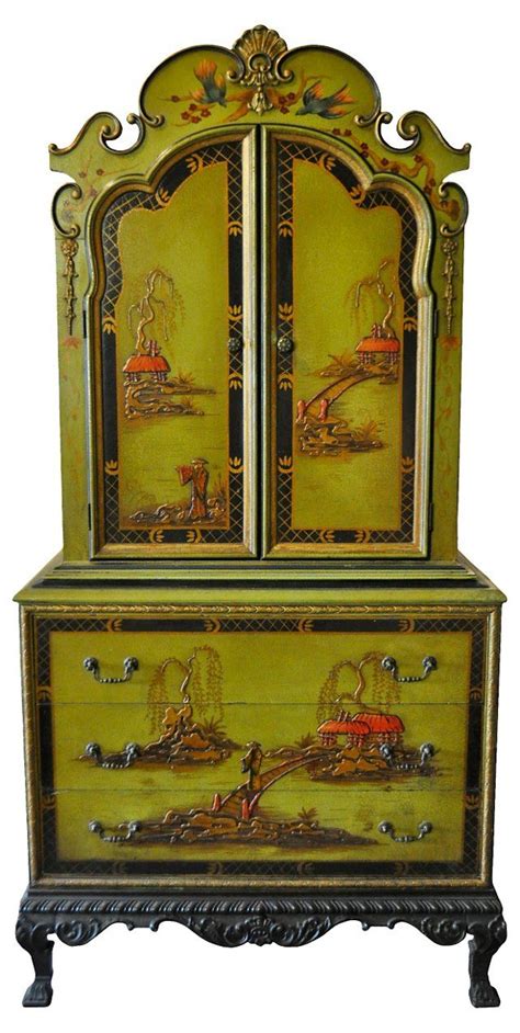 1930s Tall Green Chinoiserie Cabinet Chinoiserie Furniture Green