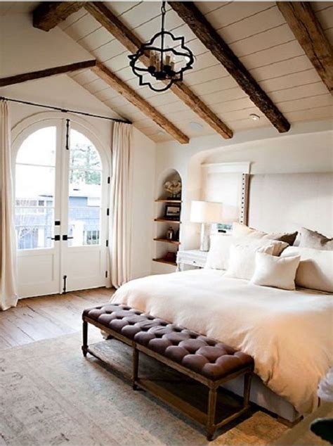 Exposed Beams Vaulted Ceiling In The Bedroom Farmhouse Master