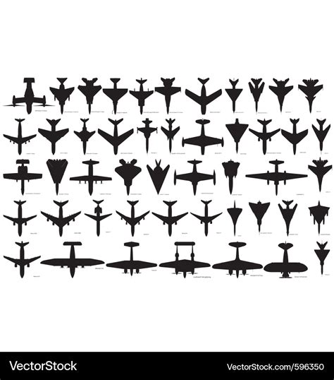 Military And Civilian Aircraft Silhouettes Vector Image