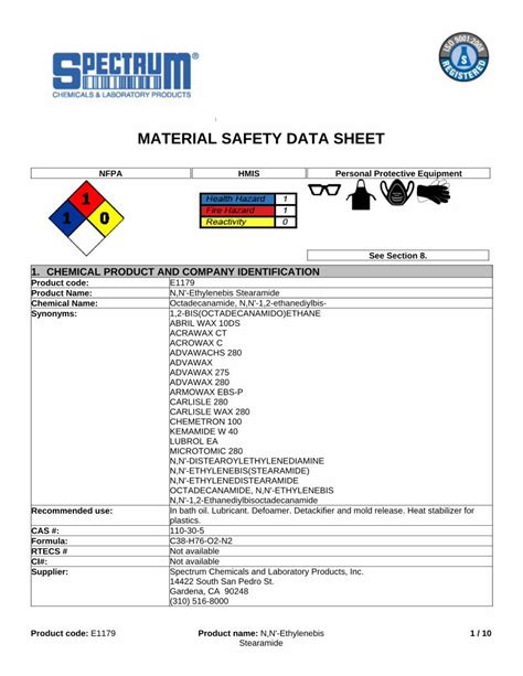 Pdf Material Safety Data Sheet Spectrum Chemical Material Safety