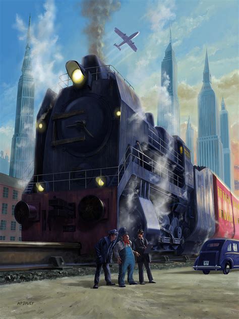 Fantasy Big Railroad Locomotive Departing City Digital Art By Martin
