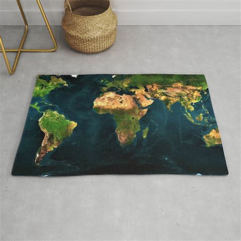 Map Of The World From Outer Space Satillite Image Art Rug By Jeanpaul