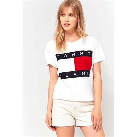 Tee Shirt Vintage Femme Tommy Hilfiger Logo Manches Courtes Imprimé T Shirt Blanc Blanc