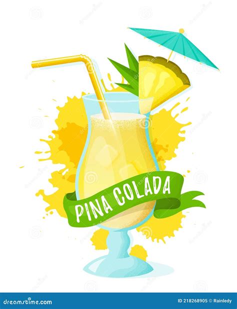 Pina Colada Vector Illustration Isolated On White Background Stock