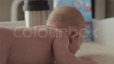 Nude Baby Girl On Changing Table At Home Stock Video Colourbox