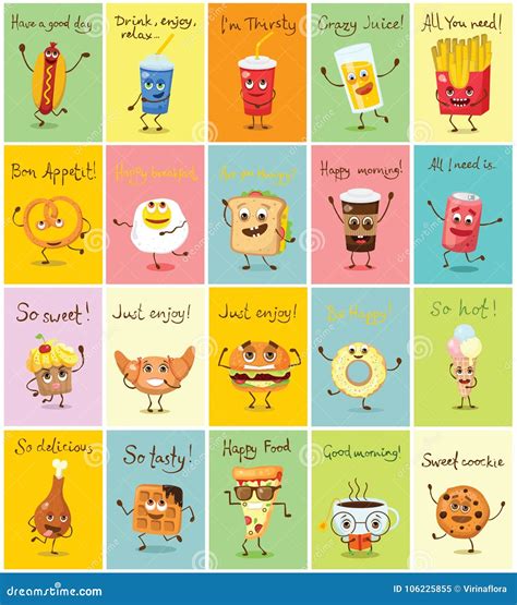 Funny Food Characters Vector Illustrations Stock Vector Illustration