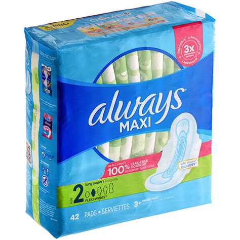 Always Maxi 42 Count Unscented Menstrual Pad Without Wings Size 2 Long