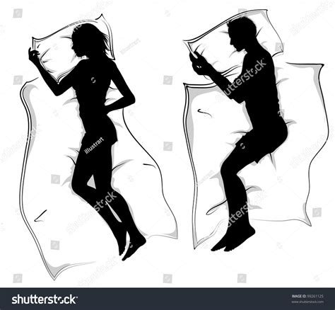 Woman And Men Silhouettes Lying In Bed Sleeping Also Available  Version Stock Vector
