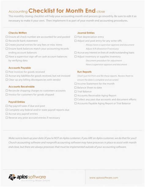 Month End Accounting Checklist Template — Db