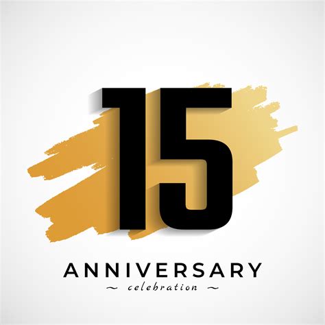 15 Year Anniversary Celebration With Gold Brush Symbol Happy