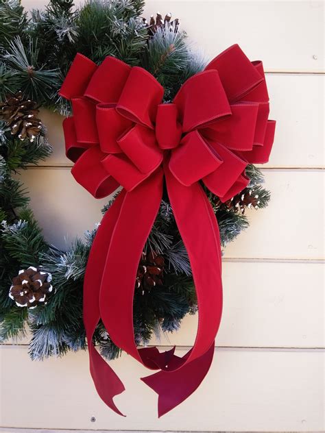 14 Berry Red Velvet Bow Christmas Wreath Bow Wreath Etsy