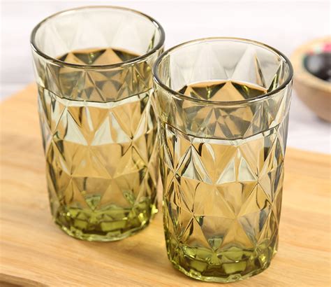 Buy Green Embossed Glasses Set Of 2 Online In India At Best Price Modern Drinking Glasses
