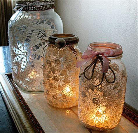 15 Glass Jars Creative Ideas Modern Magazin Lace Mason Jars Mason Jar Crafts Jar Crafts