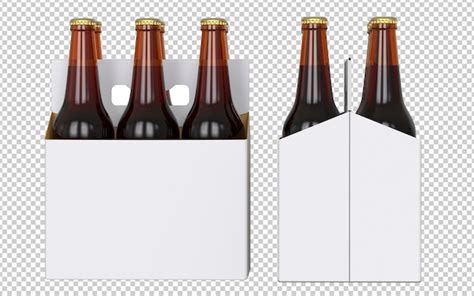 Set Of Six Bottles Blank White Beer Packaging With Brown Bottles