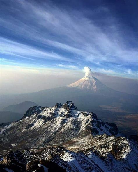 Volcanes Popocatépetl E Iztaccíhuatl Desde Las Alturas Puebla México