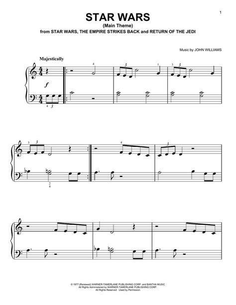 Star Wars Main Theme Sheet Music John Williams Very Easy Piano