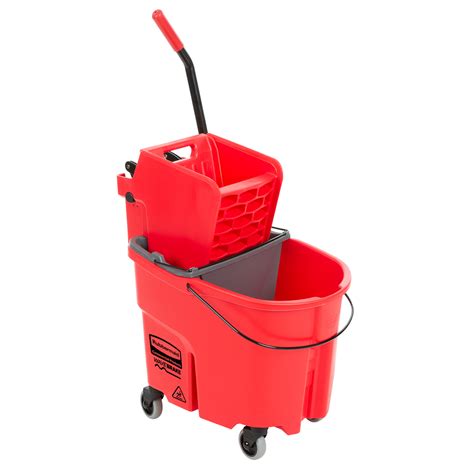 Rubbermaid Wavebrake 35 Qt Red Mop Bucket With Side Press Wringer And