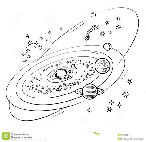 Sketch Of Solar System With Planets Orbiting Sun Vector Stock Vector