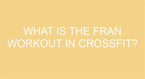 What Is The Fran Workout In Crossfit