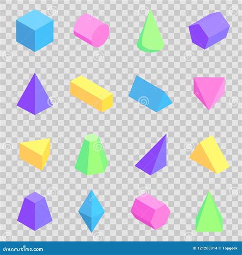 Geometric 3d Prisms Collection Colorful Figures Stock Vector