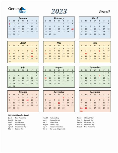 2023 Brazil Calendar With Holidays