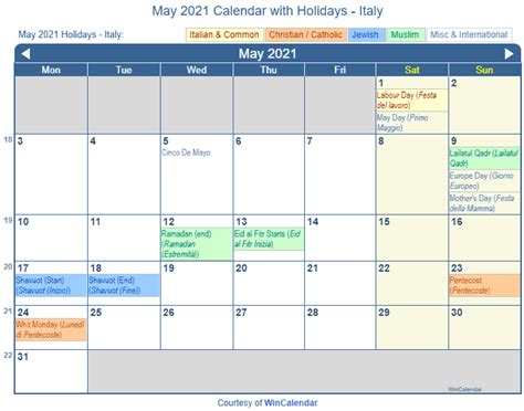Print Friendly May 2021 Italy Calendar For Printing