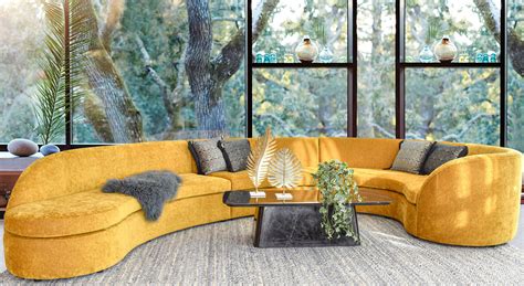 Diamonique Sectional Mid Century Inspired Curved Sofa Cozy Home Dubai