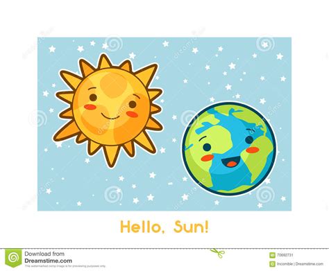 Hello Sun Kawaii Space Funny Card Doodles With Pretty