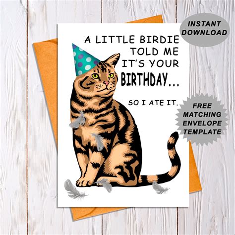 Printable Cat Birthday Card Funny Cats Birthday Card Cat Etsy