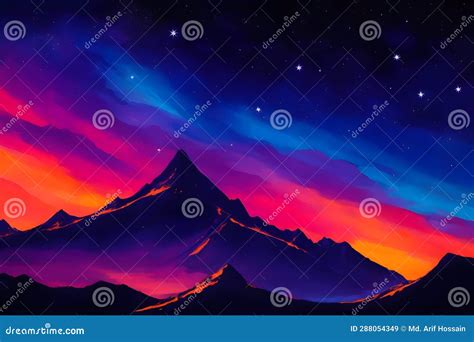 A Abstract Painting Of A Starry Night Sky With A Silhouette Of A