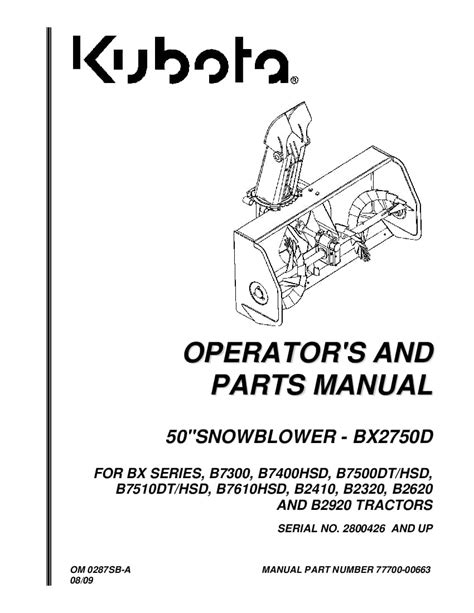 Kubota 50snowblower Bx2750d Operation Manual Pdf Download Service