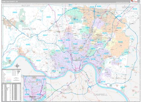 Hamilton County Oh Wall Map Premium Style By Marketmaps Mapsales