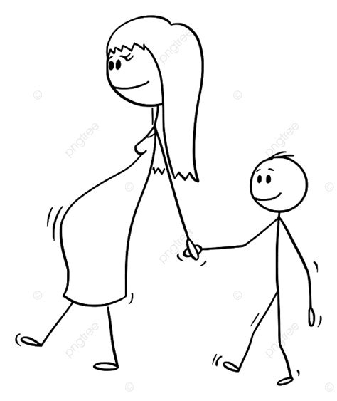 Caricatura Vectorial Figura De Palo Dibujo Ilustración Conceptual De Mujer Embarazada O Madre O