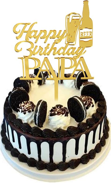 Gold Acrylic Beer Cake Topperhappy Birthday Papa Cake Decorations