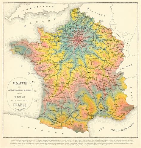 1882 Map Of Travel Time By Rail In France Transit Maps Store