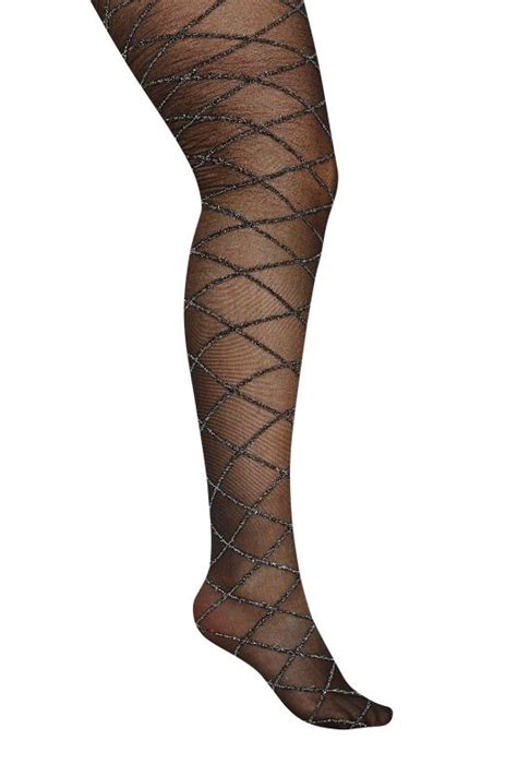 Black Glitter Criss Cross Tights Yours Clothing