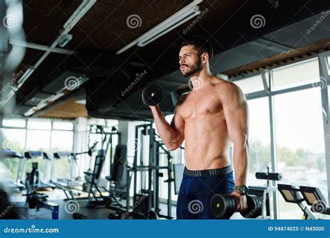 Muscular Bodybuilder Working Out In Gym Stock Image Image Of Biceps Muscular