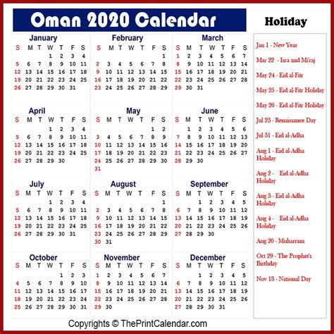 Oman Calendar 2023 With Holidays Get Calendar 2023 Update