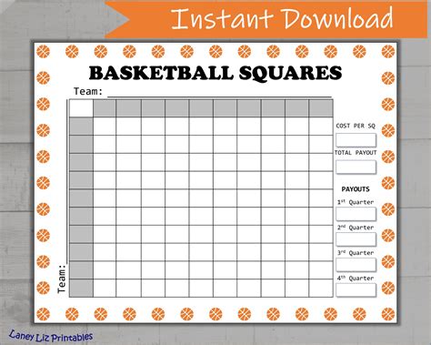 Basketball Squares Printable Grid Sports Pool College Ball Etsy