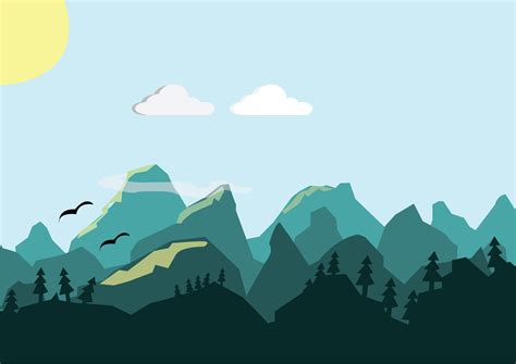 Clipart Flat Shaded Mountains Scene