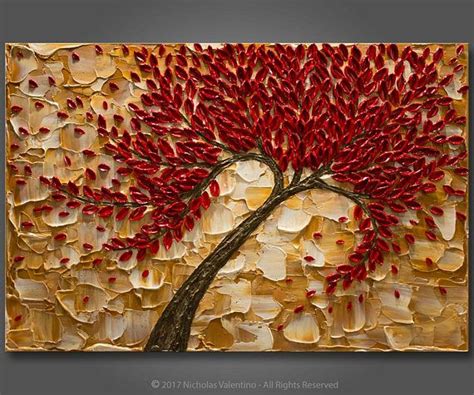 Large 24x36x 15 Original Red Tree Impasto Etsy Texture Painting