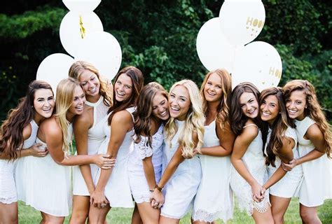 White Dress Sorority Photoshoot Balloons Chi Omega Idea Inspo Basketball Senior Pictures Cheer