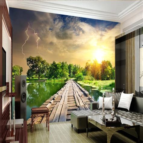 Beibehang Custom 3d Wall Pond Wooden Bridge Landscape Mural 3d