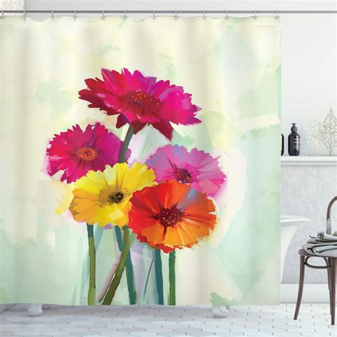Gerber Daisy Shower Curtain Posy Of Spring Flowers Oil Painting Style